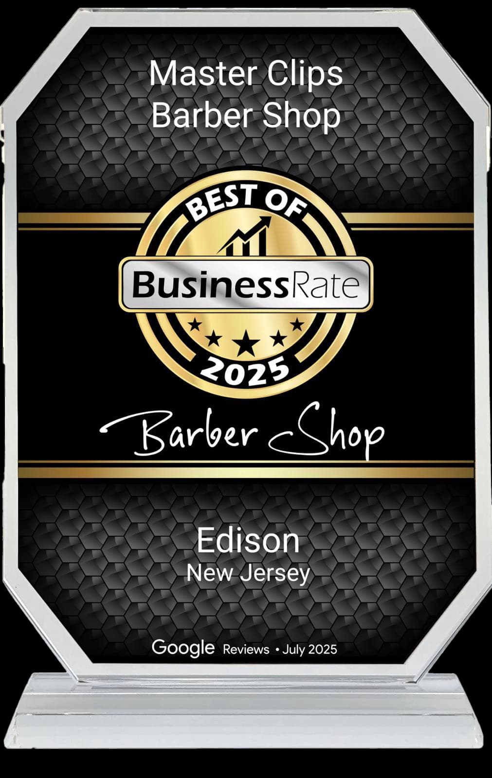 Best of BusinessRate 2025 plaque for Master Clips Barber Shop, Barber Shop category, Edison, New Jersey